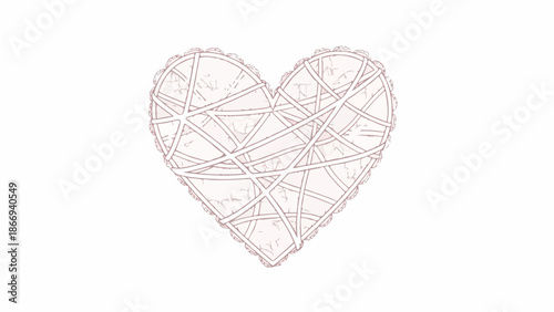 Geometric line art heart shape on a white background with intersecting red lines and minimalist design.