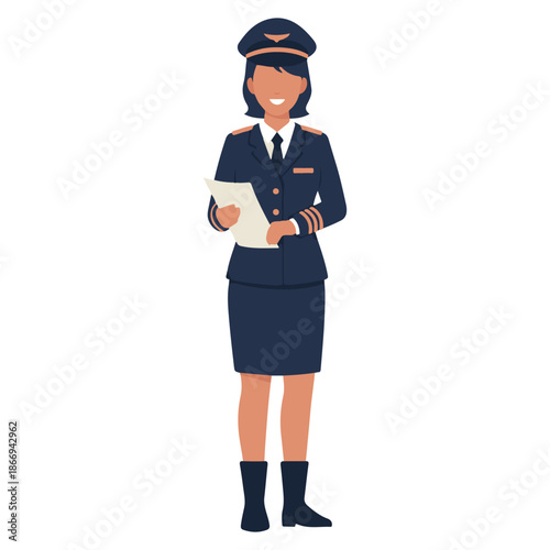 Female Pilot Flat Vector Illustration Celebrating Women in Aviation on International Women’s Day
