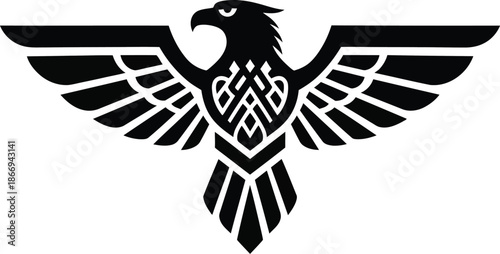 black eagle with spread wings and tribal pattern