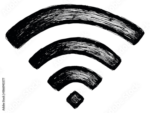 Rough brushstroke illustration of a WiFi symbol depicting strong internet connectivity for digital communication