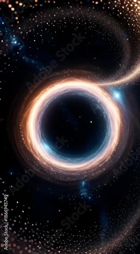 Cinematic Black Hole in Deep Space with Glowing Golden Accretion Disk, Swirling Cosmic Dust, and Bright Starry Background Motion Video Phone Live Photo Wallpaper Loop Animation