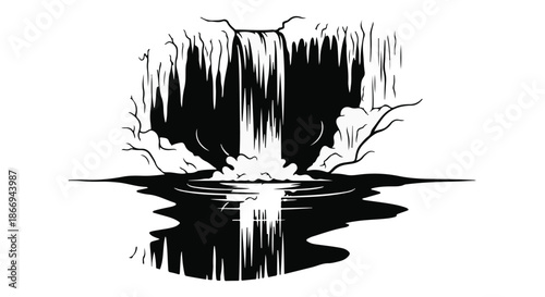 Majestic waterfall cascading into a serene pool of water, creating a peaceful natural scene.