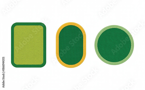 Three Military Shoulder Insignia Patches with Green and Yellow Colors