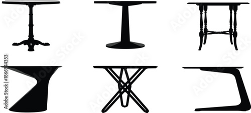 Collection of modern and classic table base silhouettes isolated on white background, furniture design elements for interior and industrial concepts