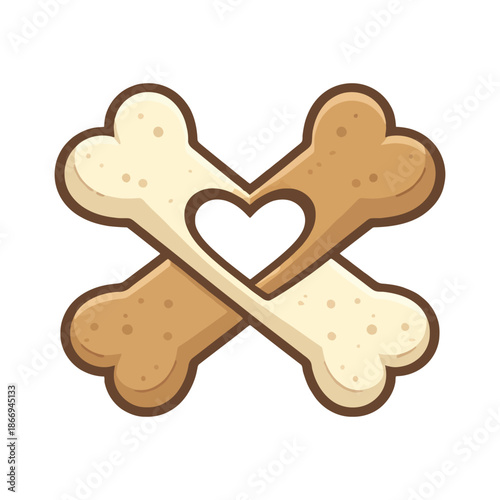 Crossed Dog Bone Treats with Heart Shape, Love and Care for Pets Illustration