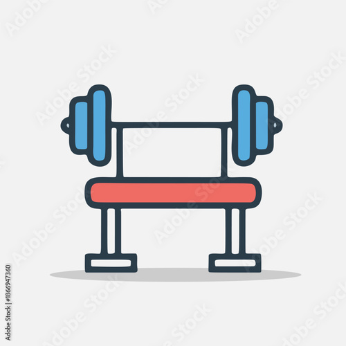 Weight bench and barbell icon for fitness and gym workout