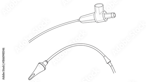 Professional medical nasal cannula and respiratory oxygen supply tubing for hospital patient care and clinical healthcare equipment business services vector illustration with connector.