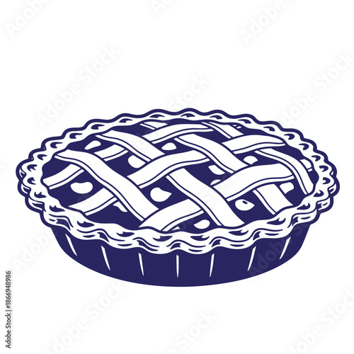 blueberry pie with lattice crust and crimped edges on white background  homemade dessert