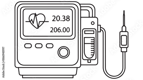 Modern medical patient monitor display showing heart rate and vital signs for intensive care unit hospital management and healthcare technology business solutions.