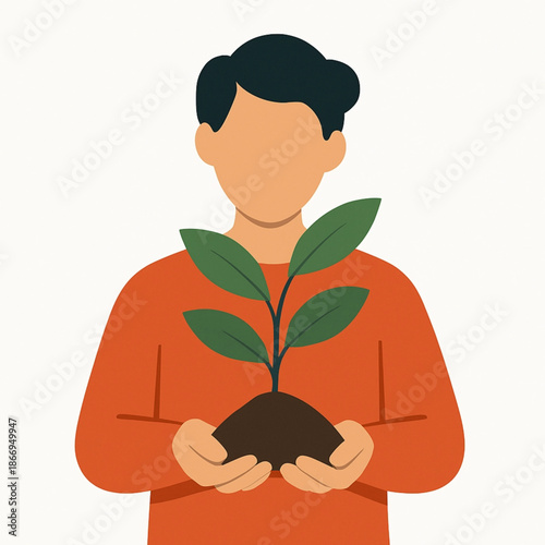 Man holding plant sustainability and eco friendly lifestyle concept