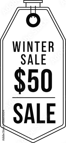 Winter sale badge black and white line style for online shopping and promo concept