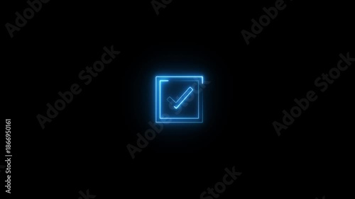 Neon approval tick mark icon animation. Glowing neon check mark animation. Neon success checkmark symbol.