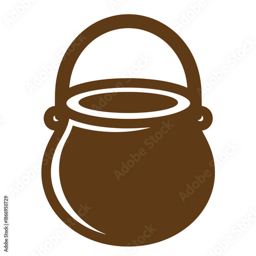 Brown pot with handle isolated on white background  simple kitchenware object