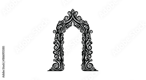 Ornate, decorative archway with intricate swirling patterns, evoking a sense of vintage elegance and grandeur.