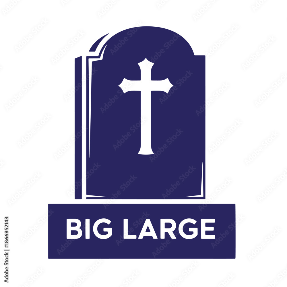 Fototapeta premium Graphic illustration of a large tombstone with a cross on a white background