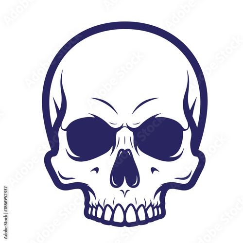 Human skull head skeleton face with angry expression isolated on white background