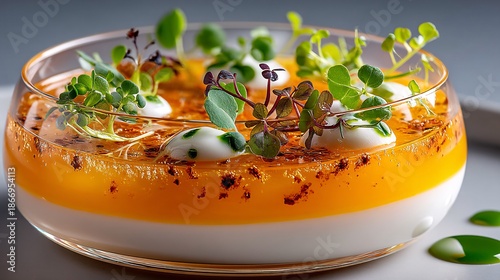 Elegant Dessert with Creamy Base and Colorful Garnish