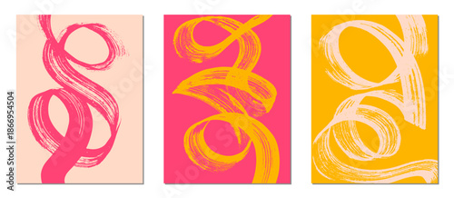 Set of abstract backgrounds. Colorful brush strokes, patterns, posters, cover.