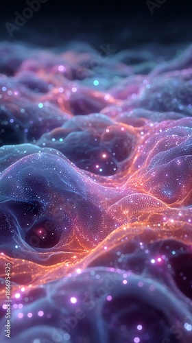 Abstract Wave of Colorful Particles in Fluid Patterns for Design