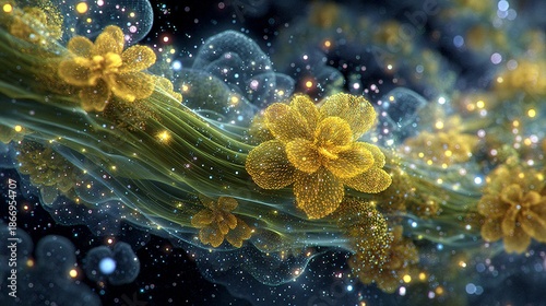 Ethereal Floral Design with Glowing Elements and Vibrant Colors