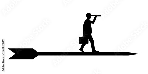Businessman using Telescope looking for New Opportunity Silhouette. Business Opportunity and Future Career Concept. Vector Illustration.