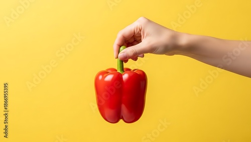 hand holding a fresh red bell pepper © wrisand