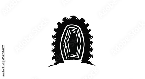 Mysterious dark tunnel entrance with radiating light and shadowy textures