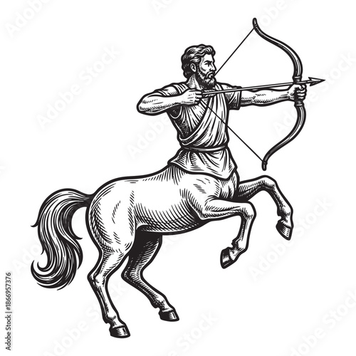 Mythological centaur archer drawing with bow and arrow