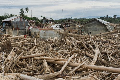 Flash Flood Aftermath: Neighborhood Destroyed by Massive Log Debris
