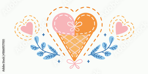 Sweet treat a heart shaped ice cream cone with floral and dotted accents