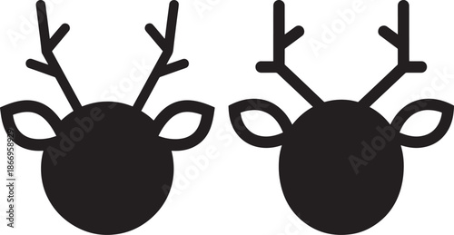 Reindeer Head and Antlers Silhouette Icon - Christmas Holiday and Winter Wildlife Symbol