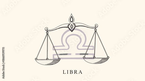 Elegant hand-drawn illustration of the Libra zodiac sign, symbolizing balance and harmony in astrology and universal equilibrium