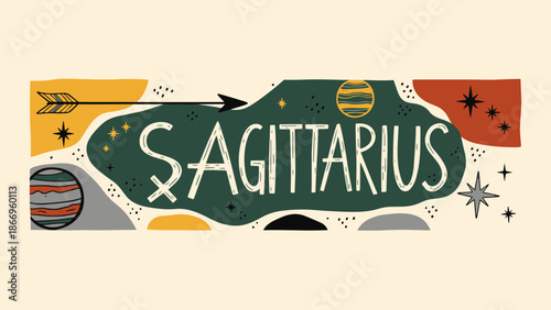 Cosmic Sagittarius Zodiac sign banner design with mystical celestial elements and astrological symbolism, ideal for modern spiritual themes