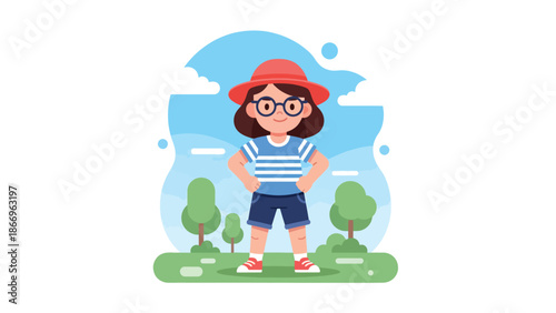 Flat vector illustration of a confident child standing proudly, ideal for motivation materials, self-esteem education, and character development