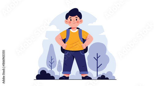 Flat vector illustration of a confident child standing proudly, ideal for motivation materials, self-esteem education, and character development