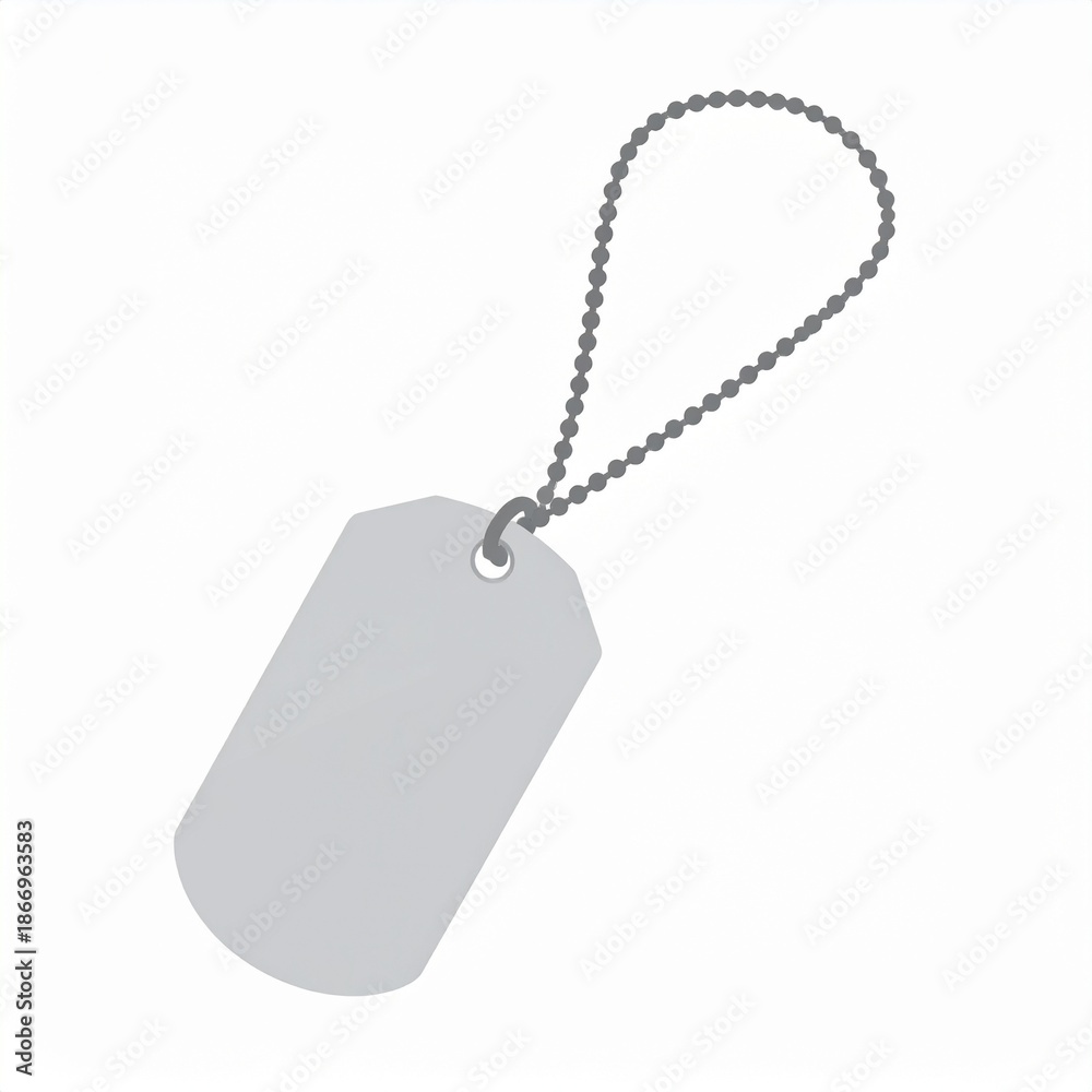 Fototapeta premium Blank Metallic Dog Tag with Chain Isolated on White Background for Design.
