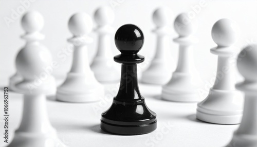Black Pawn Stands Out Amidst White Pawns, Symbolizing Uniqueness and Strategy.