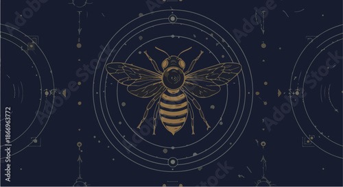 Detailed illustration of a bee with intricate design elements and patterns.