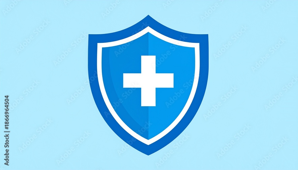 Fototapeta premium Blue Shield with White Cross - Symbol of Healthcare and Protection, Medical Insurance Concept.