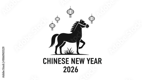 Chinese New Year 2026 Horse Silhouette Illustration.