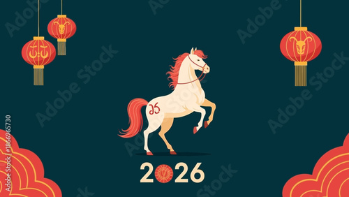 Chinese New Year 2026 Horse Zodiac Sign Celebration.