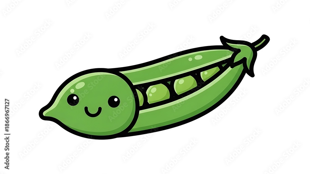 Naklejka premium Cartoon Pea Pod with Smiling Face Illustration.