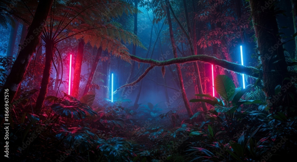 Fototapeta premium Mysterious forest with glowing lights.