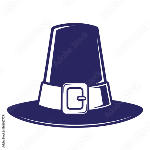 Navy blue pilgrim hat with white buckle and belt isolated on white background