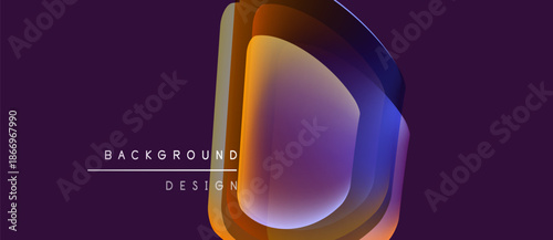 Abstract layered design. Gradient colors blend, creating modern visual effect. Dark purple background emphasizes central shape.