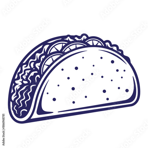 Taco with lettuce and filling on white background  delicious mexican food