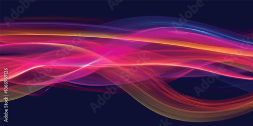 Smooth futuristic wallpaper design featuring an abstract purple and blue smoke background with wavy fractal lines, light motion curves, and a colorful flowing energy texture art illustration