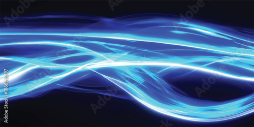 Dynamic blue abstract background featuring glowing futuristic waves and fractal energy motion in a dark space design