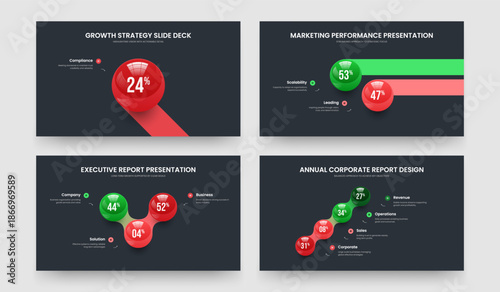 Business Campaign One Two Three Four Step Graph Frame Layout Vector Illustration Set. Professional Briefing 1 2 3 4 Element Infographic Slide Template Collection.