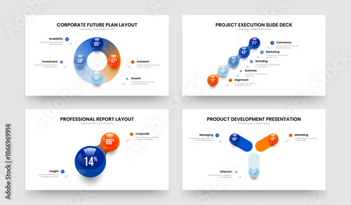 Service Overview 4 5 2 3 Step Infographic Frame Layout Set. Corporate Briefing Four Five Two Three Option Graph Presentation Template Vector Illustration Collection.